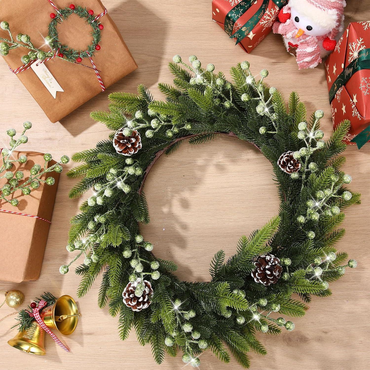 imageGeosar 30 Pieces Artificial Christmas Berry Picks with Snowflake Glitter Artificial Holly Berry Stems for Christmas Tree Ornaments Vases DIY Crafts Home Wedding Party Holiday DecorWhiteGlitter Green