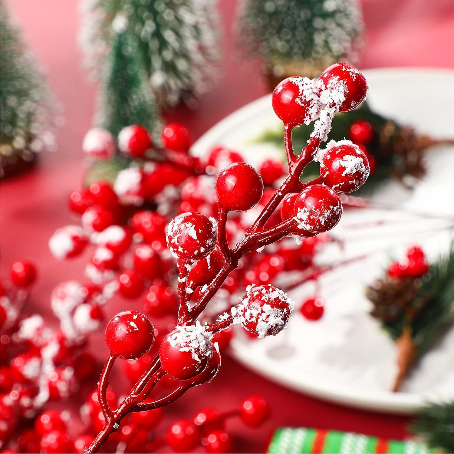 imageGeosar 30 Pieces Artificial Christmas Berry Picks with Snowflake Glitter Artificial Holly Berry Stems for Christmas Tree Ornaments Vases DIY Crafts Home Wedding Party Holiday DecorWhiteRed