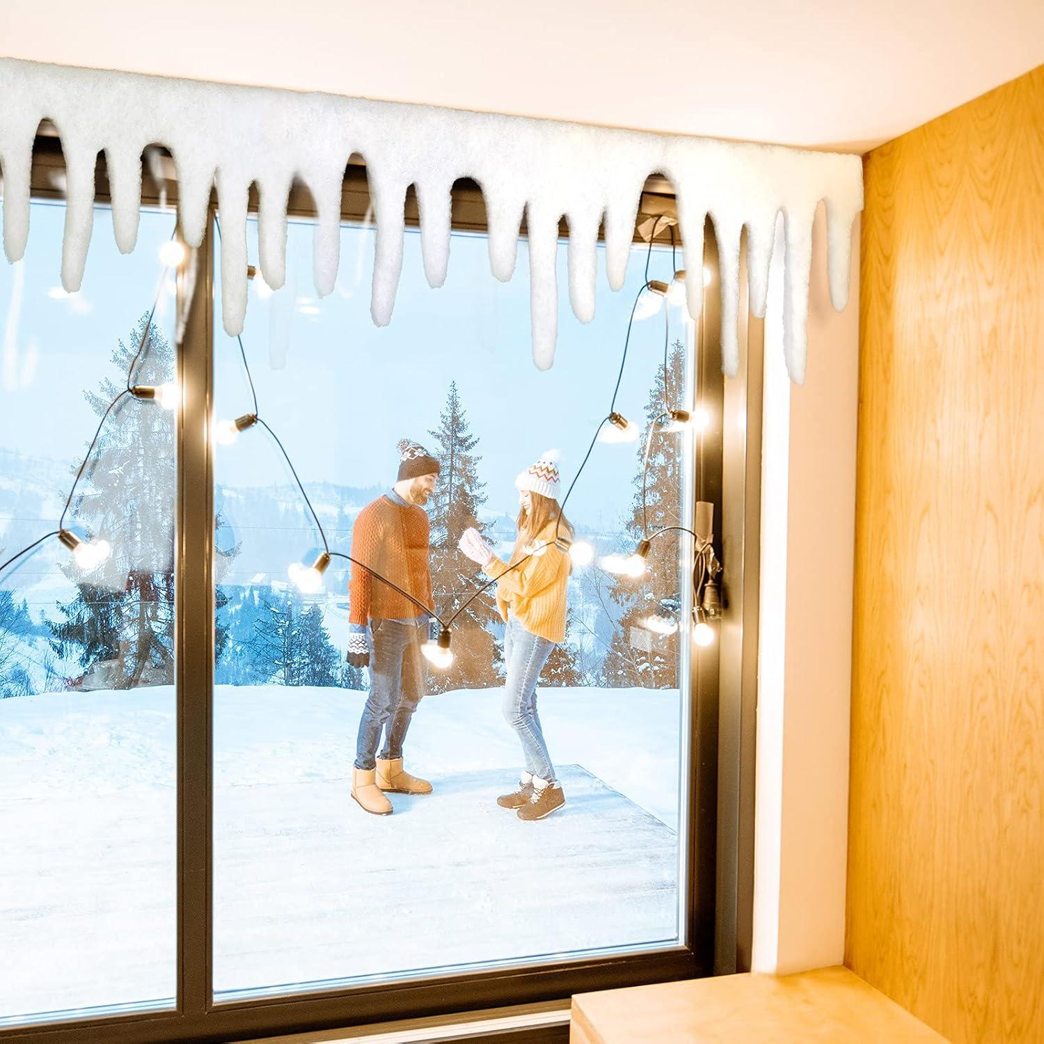 imageGeosar 4 Pieces Christmas Icicle Borders Winter Bulletin Board Borders Snow Decorations Icicle Trim Fringe Garland for Christmas Xmas Holiday Window Sill Mantel Wall Decor