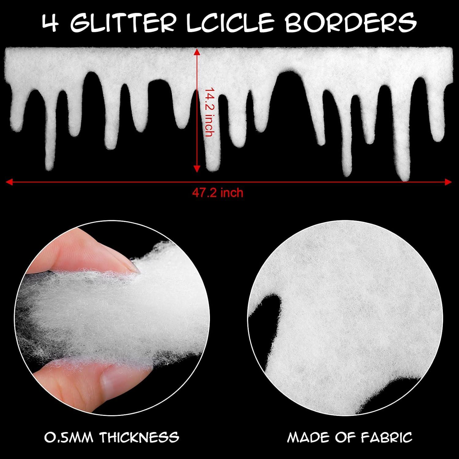 imageGeosar 4 Pieces Christmas Icicle Borders Winter Bulletin Board Borders Snow Decorations Icicle Trim Fringe Garland for Christmas Xmas Holiday Window Sill Mantel Wall Decor