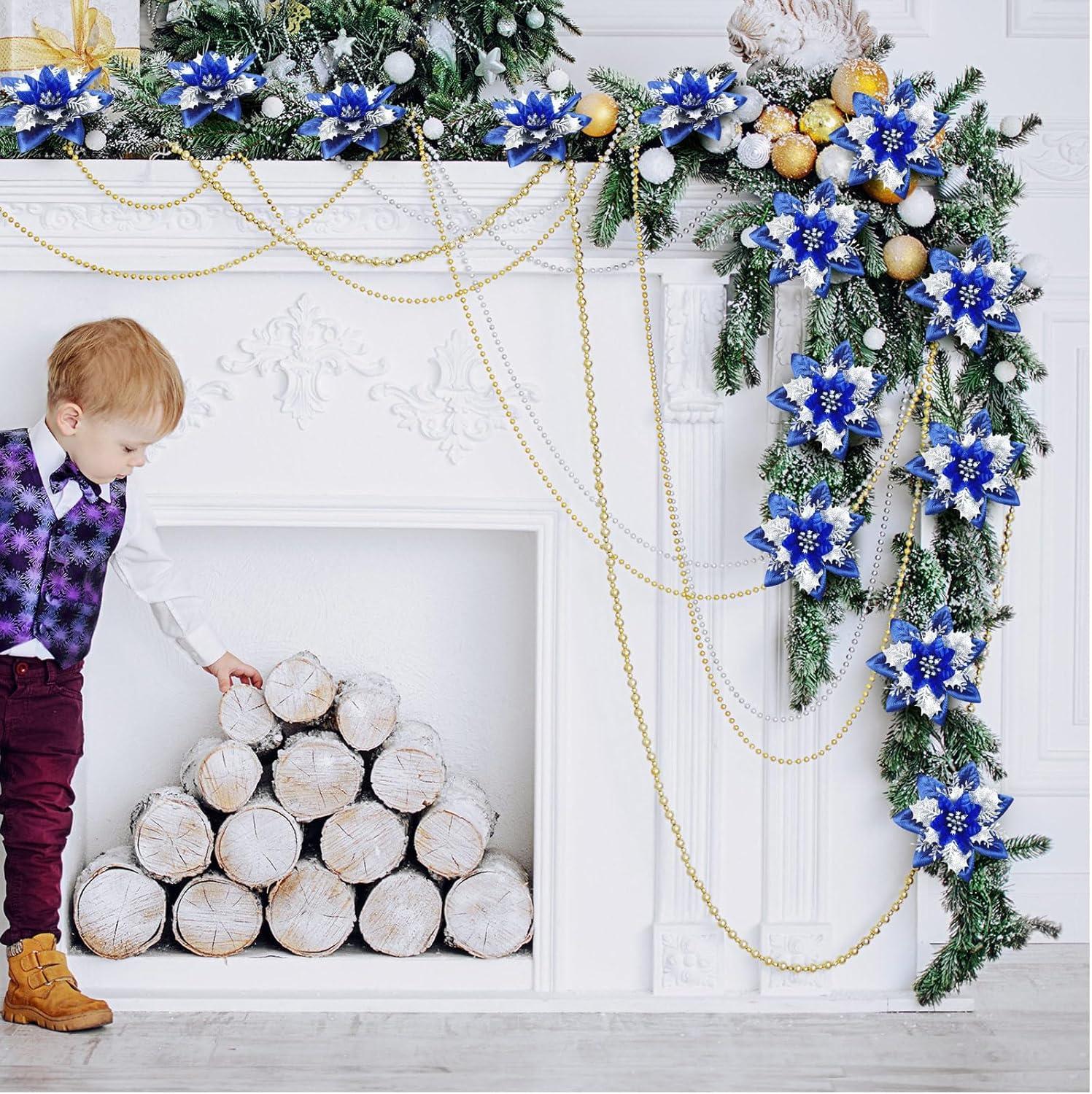 imageGeosar Glitter Christmas Poinsettia Artificial Xmas Flower Ornaments Flowers Decorations with Clips and Stems Glitter Poinsettia Christmas Tree Ornaments for Christmas Wedding Royal Blue36 PiecesNavy Blue