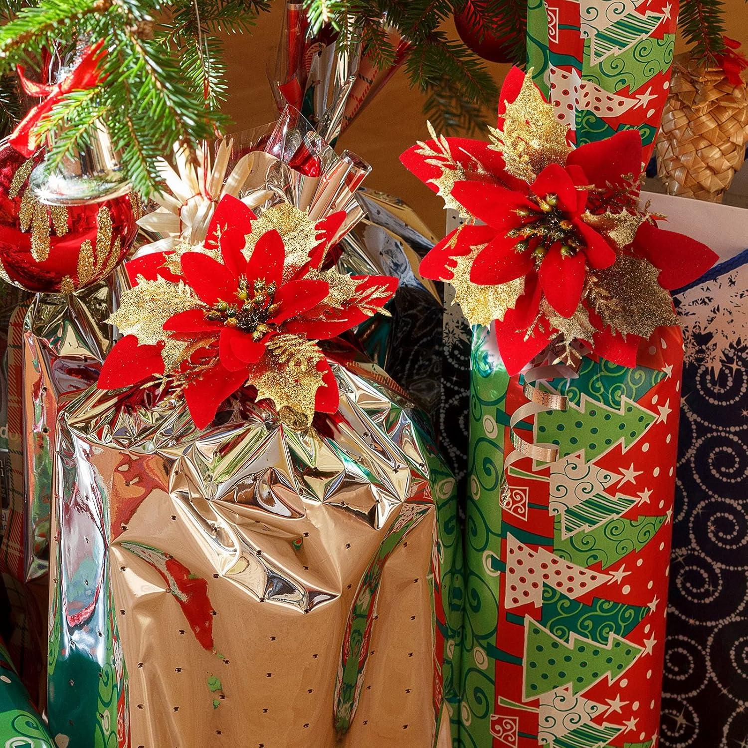 imageGeosar Glitter Christmas Poinsettia Artificial Xmas Flower Ornaments Flowers Decorations with Clips and Stems Glitter Poinsettia Christmas Tree Ornaments for Christmas Wedding Royal Blue36 PiecesRed