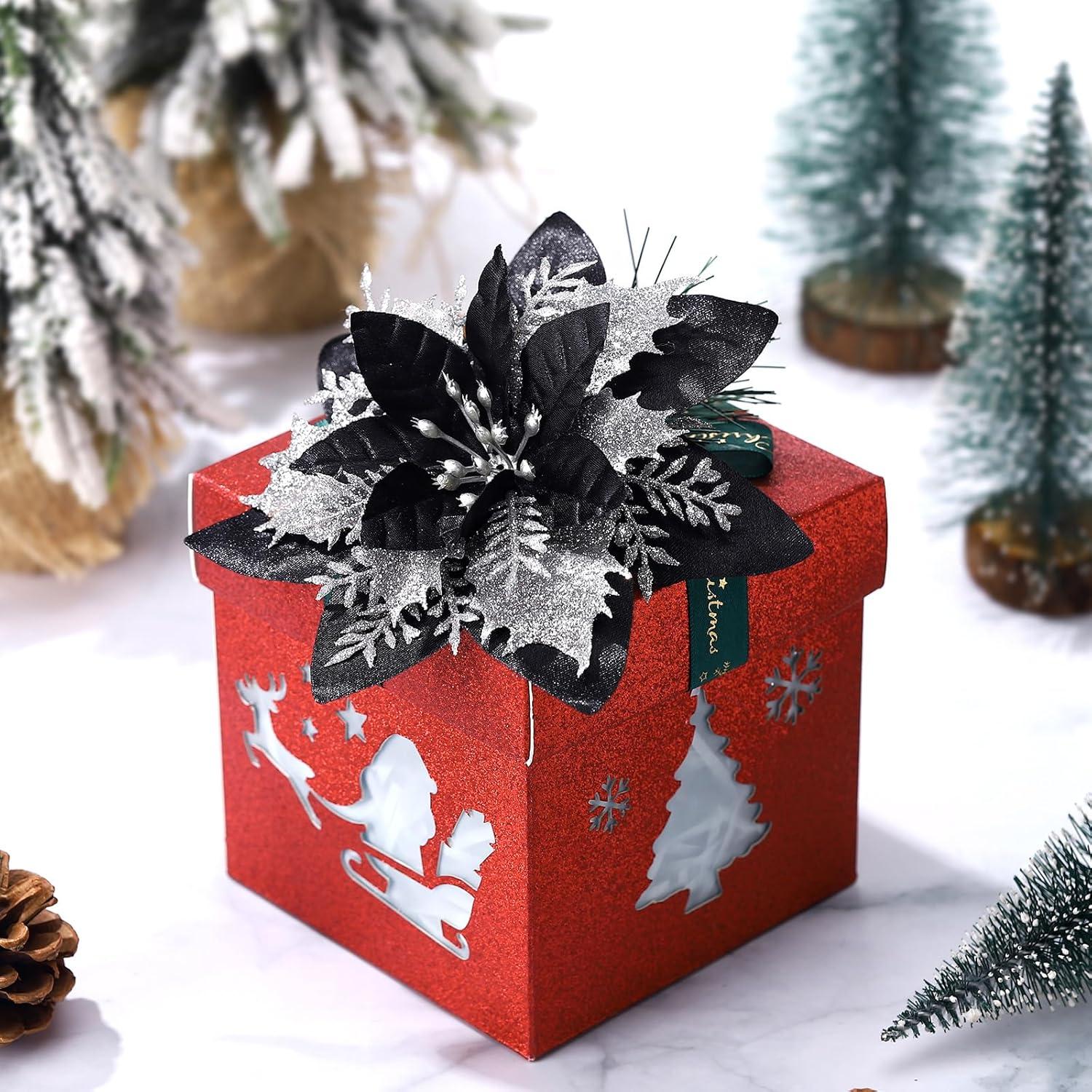 imageGeosar Glitter Christmas Poinsettia Artificial Xmas Flower Ornaments Flowers Decorations with Clips and Stems Glitter Poinsettia Christmas Tree Ornaments for Christmas Wedding Royal Blue36 PiecesBlack and Silver