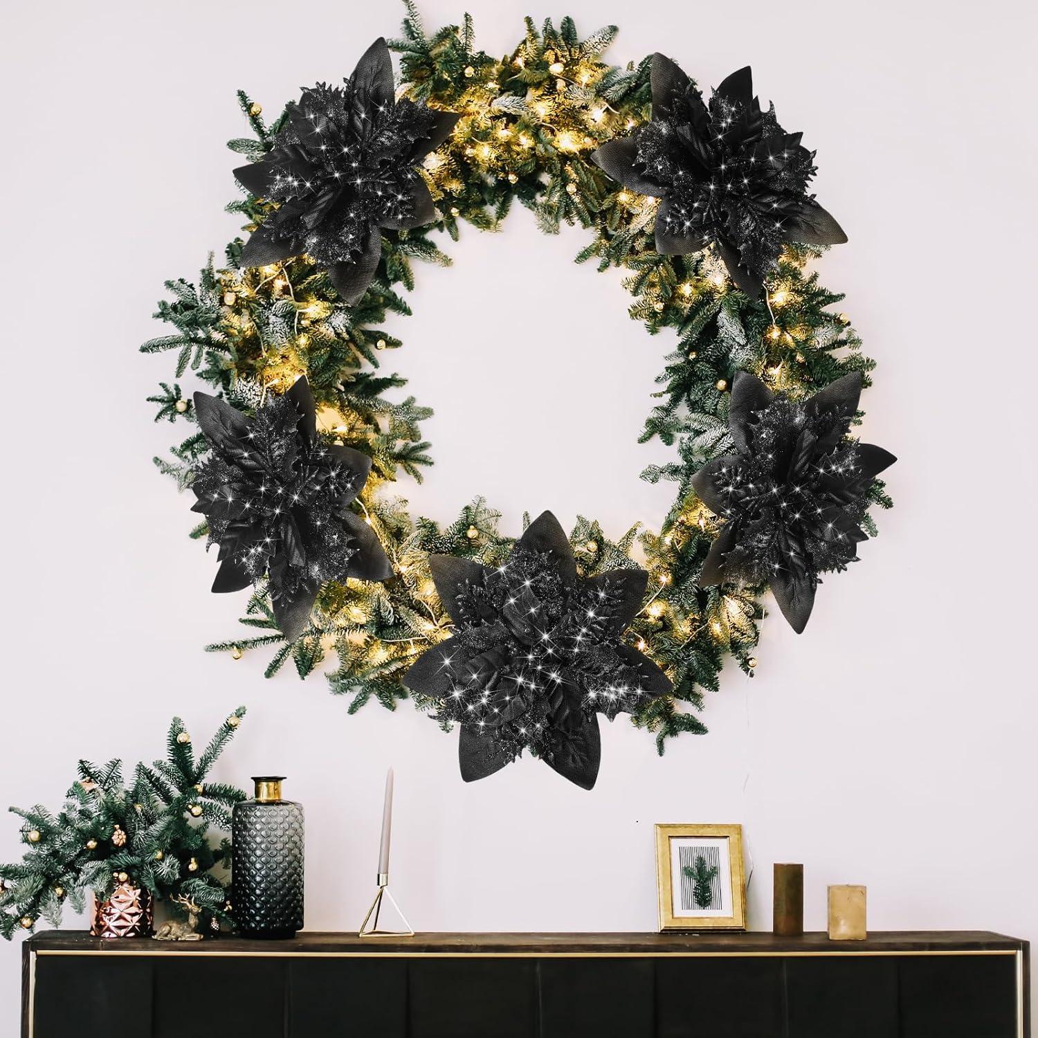 imageGeosar Glitter Christmas Poinsettia Artificial Xmas Flower Ornaments Flowers Decorations with Clips and Stems Glitter Poinsettia Christmas Tree Ornaments for Christmas Wedding Royal Blue36 PiecesBlack