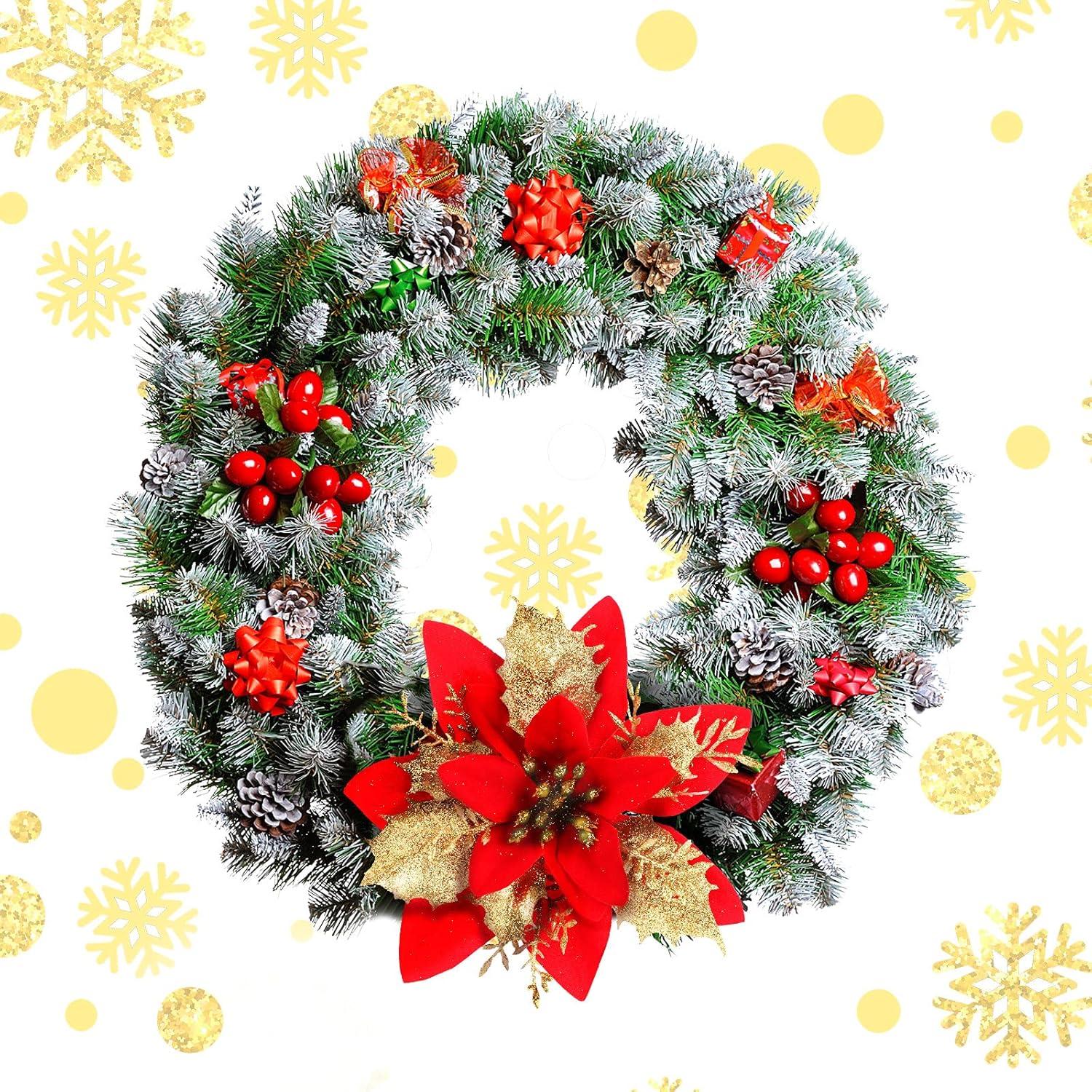 imageGeosar Glitter Christmas Poinsettia Artificial Xmas Flower Ornaments Flowers Decorations with Clips and Stems Glitter Poinsettia Christmas Tree Ornaments for Christmas Wedding Royal Blue36 PiecesRed