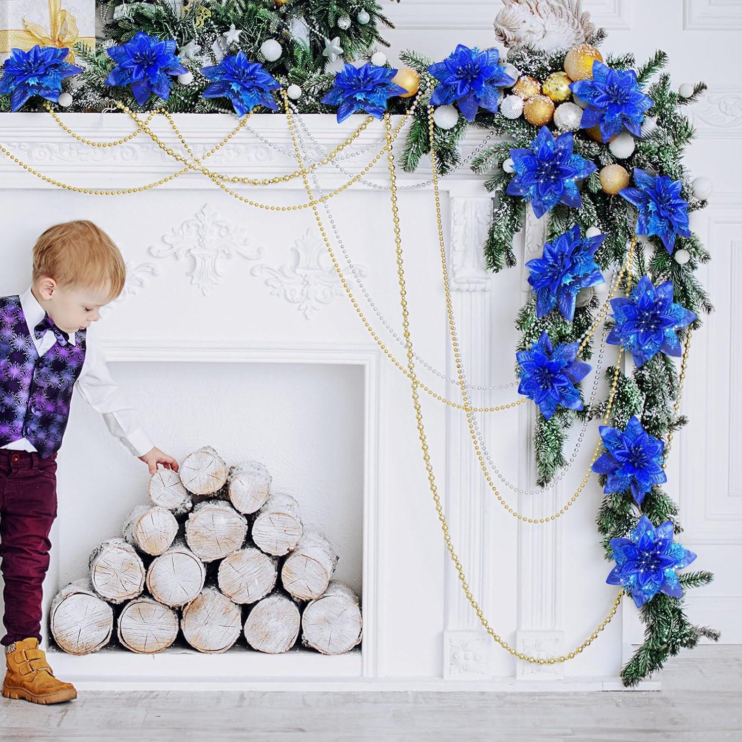 imageGeosar Glitter Christmas Poinsettia Artificial Xmas Flower Ornaments Flowers Decorations with Clips and Stems Glitter Poinsettia Christmas Tree Ornaments for Christmas Wedding Royal Blue36 PiecesPure Royal Blue