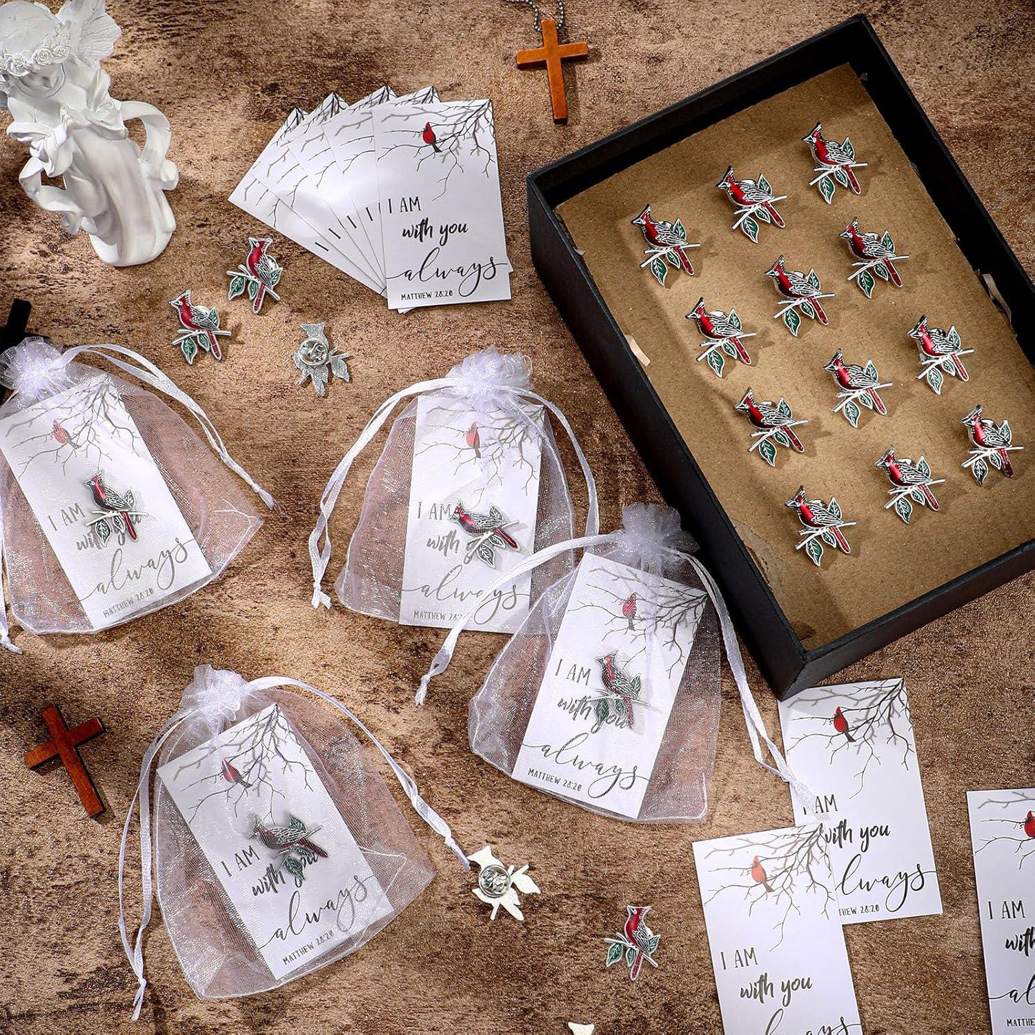 imageGeosar Set of 50 Memorial Cardinal Sign Pins Set Funeral Pocket Token Guardian Pocket Oil Dropped Cardinal Pins I Am with You Always Cards Organza Bags Religious PresentsFashionFashion