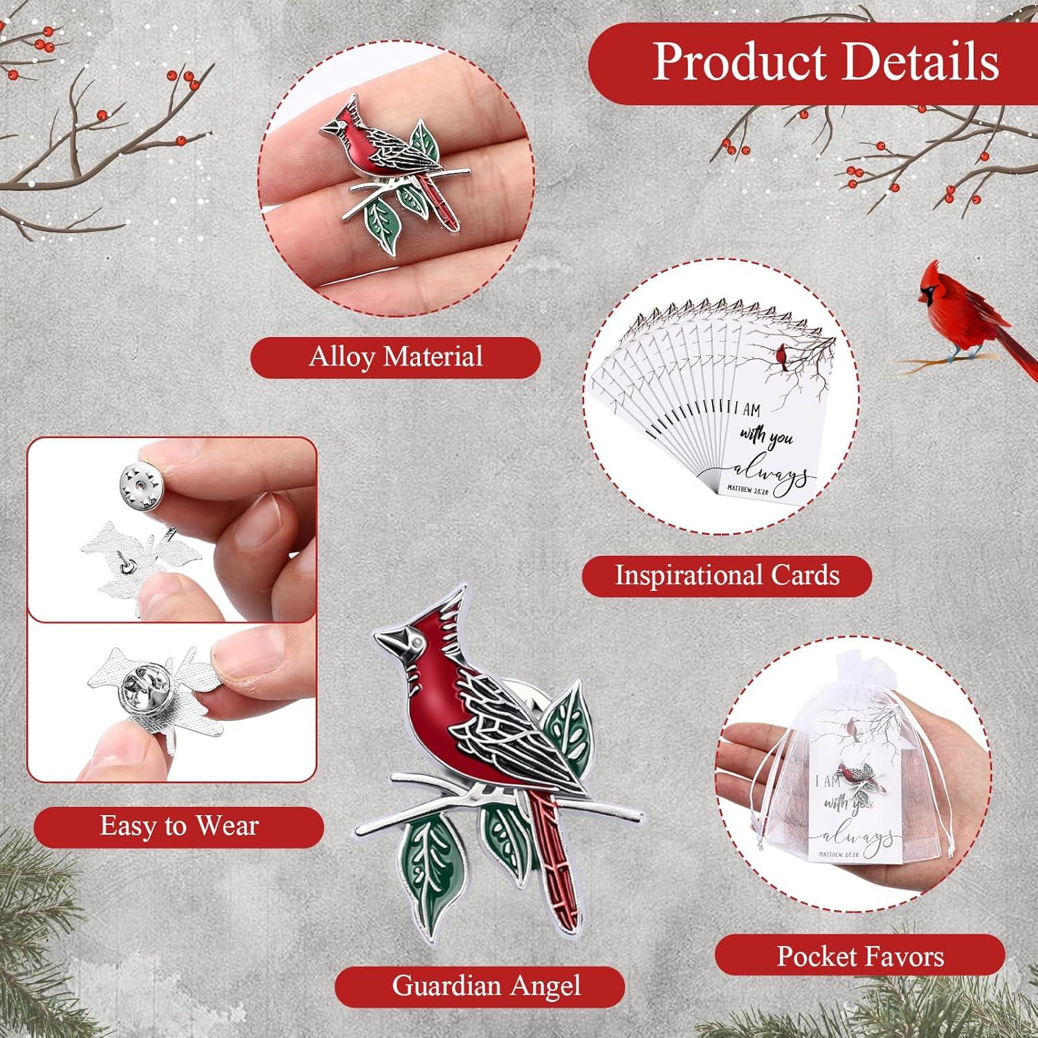 imageGeosar Set of 50 Memorial Cardinal Sign Pins Set Funeral Pocket Token Guardian Pocket Oil Dropped Cardinal Pins I Am with You Always Cards Organza Bags Religious PresentsFashionFashion