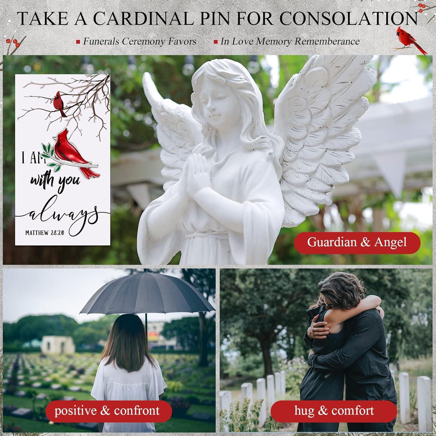 imageGeosar Set of 50 Memorial Cardinal Sign Pins Set Funeral Pocket Token Guardian Pocket Oil Dropped Cardinal Pins I Am with You Always Cards Organza Bags Religious PresentsFashionClassic