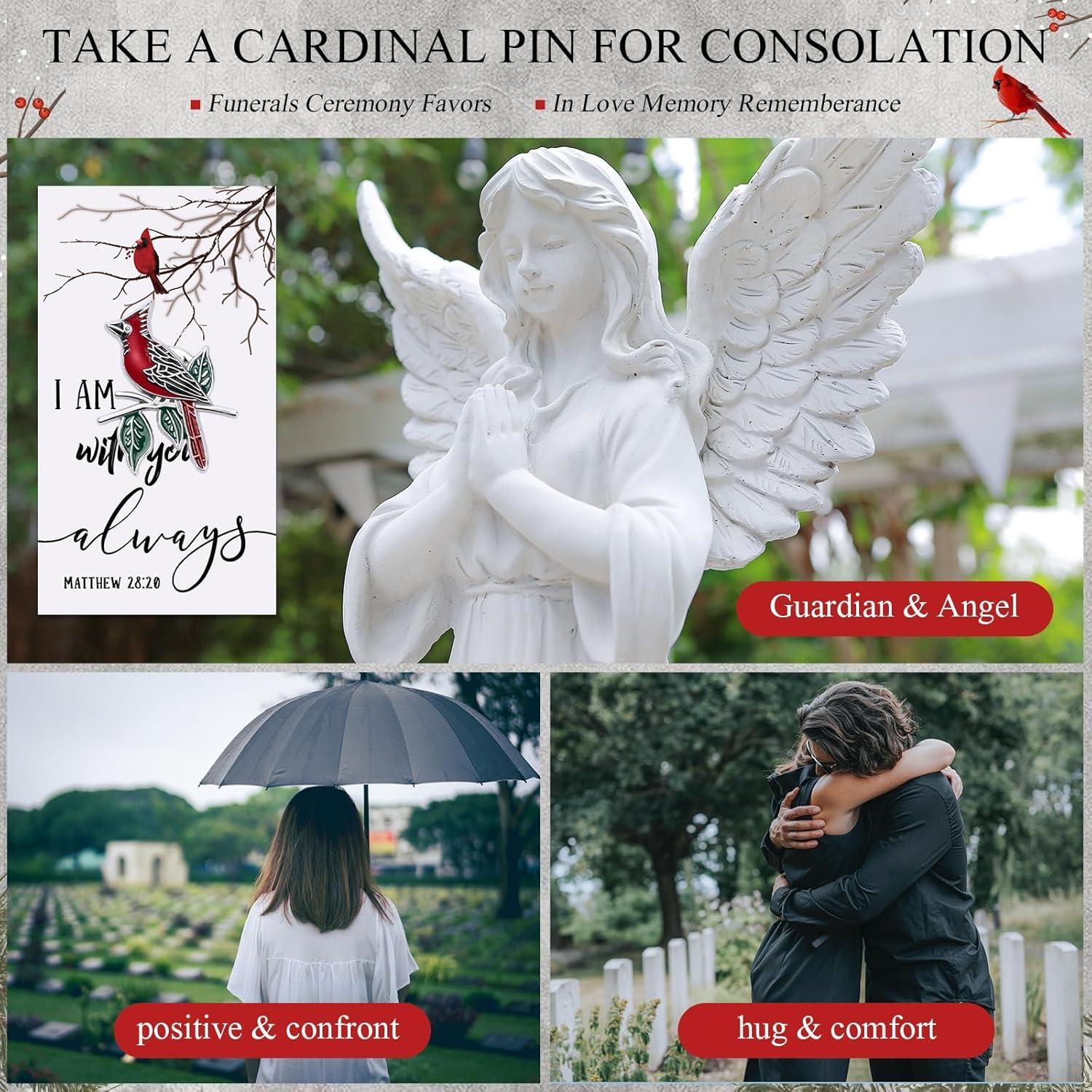 imageGeosar Set of 50 Memorial Cardinal Sign Pins Set Funeral Pocket Token Guardian Pocket Oil Dropped Cardinal Pins I Am with You Always Cards Organza Bags Religious PresentsFashionFashion