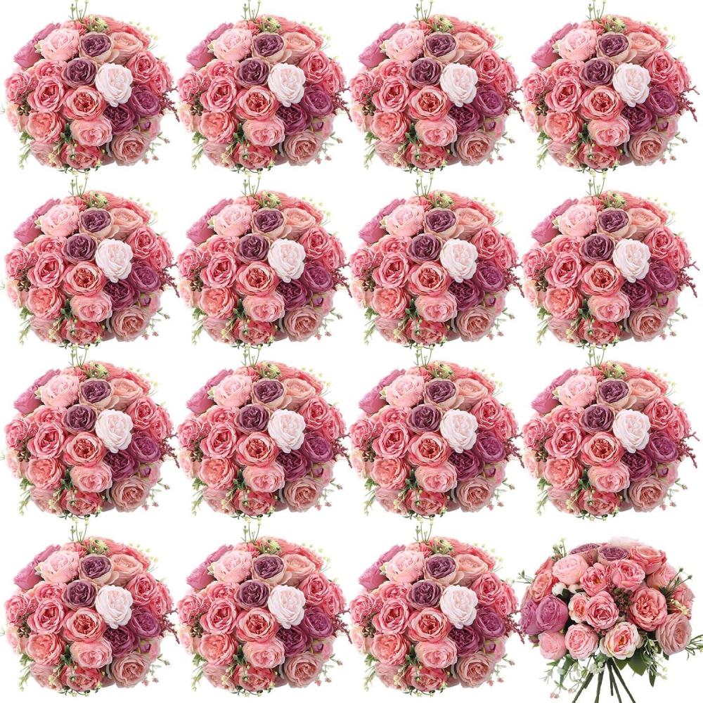 imageGeosar 16 Bundles Artificial Peonies Flowers Fake Silk Peony Bouquet Faux Peonies Flowers Bulk for Decoration Vase Floral Arrangements Wedding Party Table Dusty PinkDusty RosePink Lavender
