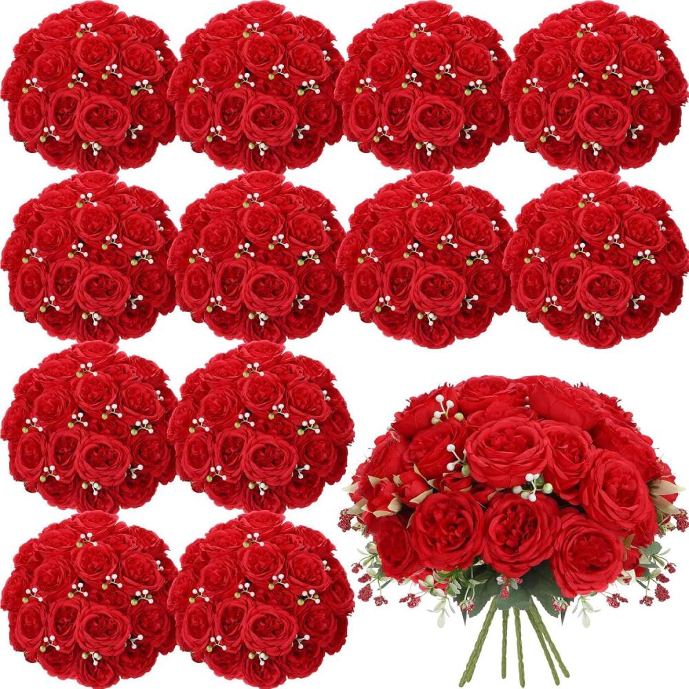 imageGeosar 16 Bundles Artificial Peonies Flowers Fake Silk Peony Bouquet Faux Peonies Flowers Bulk for Decoration Vase Floral Arrangements Wedding Party Table Dusty PinkDusty RoseBright Red