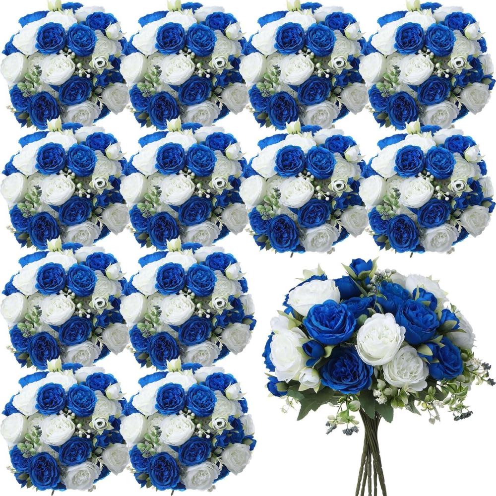 imageGeosar 16 Bundles Artificial Peonies Flowers Fake Silk Peony Bouquet Faux Peonies Flowers Bulk for Decoration Vase Floral Arrangements Wedding Party Table Dusty PinkDusty RoseRoyal Blue  White