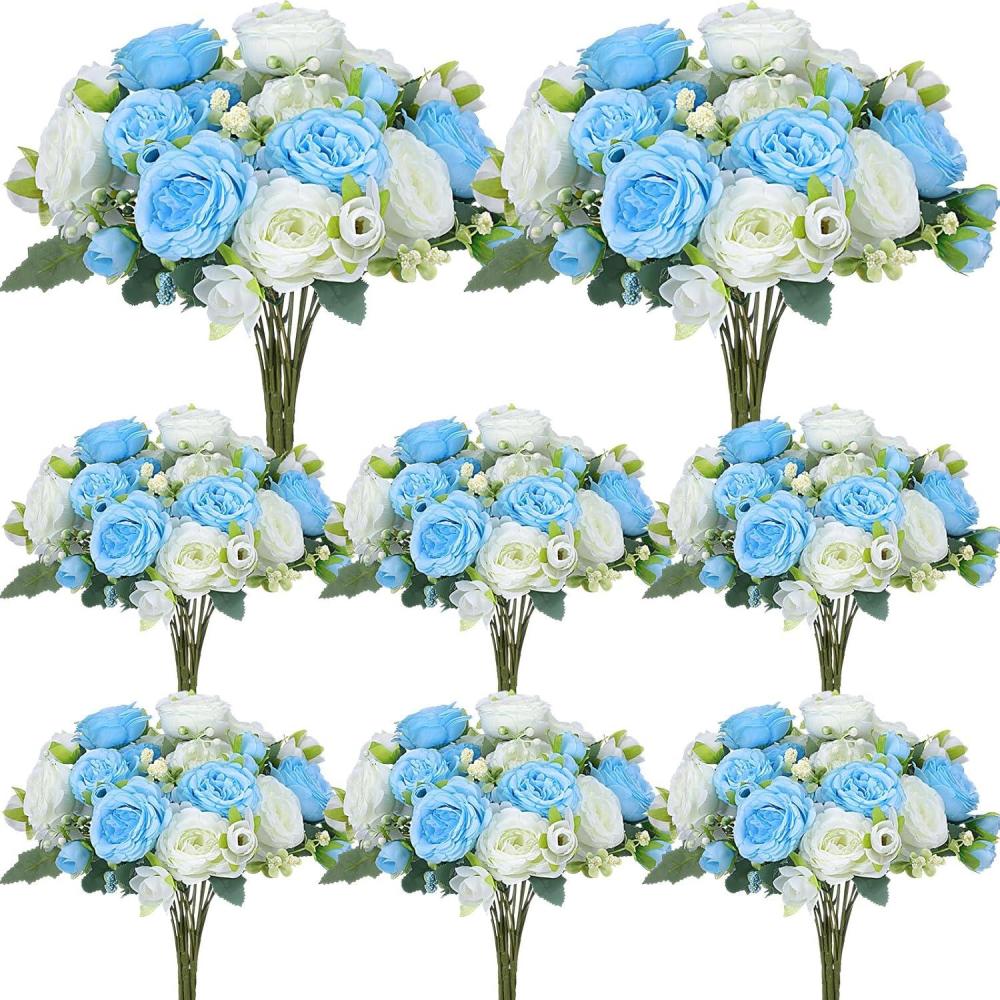 imageGeosar 16 Bundles Artificial Peonies Flowers Fake Silk Peony Bouquet Faux Peonies Flowers Bulk for Decoration Vase Floral Arrangements Wedding Party Table Dusty PinkDusty RoseBlue  White