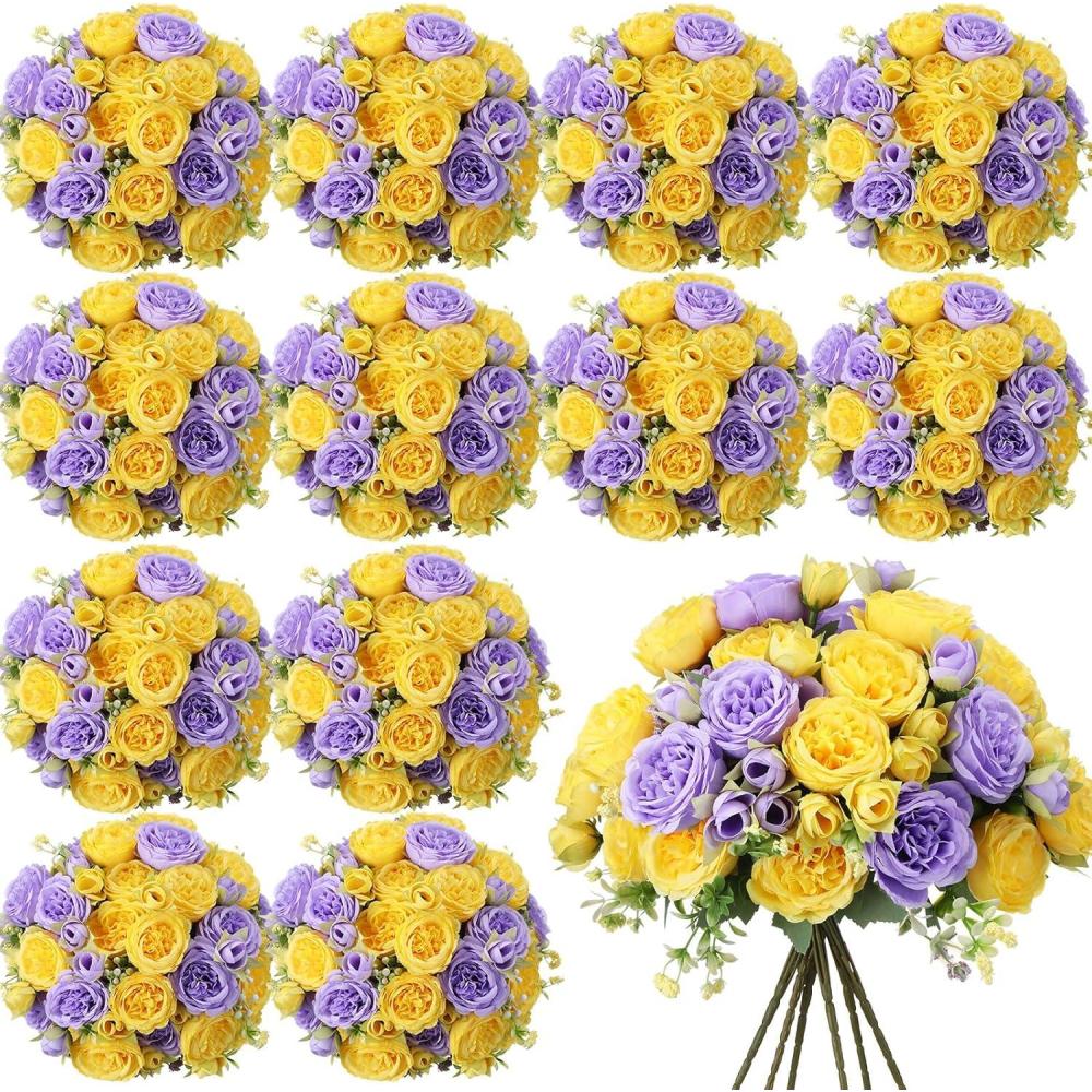 imageGeosar 16 Bundles Artificial Peonies Flowers Fake Silk Peony Bouquet Faux Peonies Flowers Bulk for Decoration Vase Floral Arrangements Wedding Party Table Dusty PinkDusty RosePurple  Yellow  16 Bundles