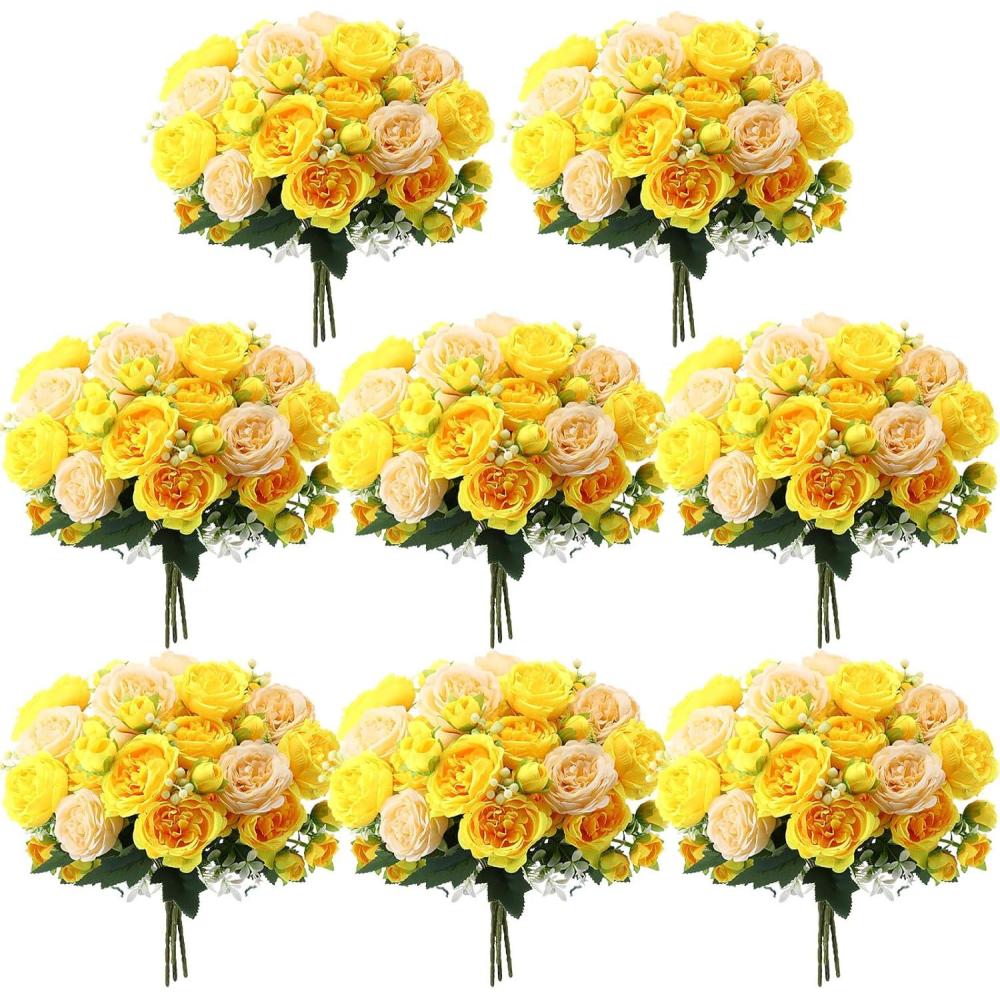 imageGeosar 16 Bundles Artificial Peonies Flowers Fake Silk Peony Bouquet Faux Peonies Flowers Bulk for Decoration Vase Floral Arrangements Wedding Party Table Dusty PinkDusty RoseYellow  Champagne