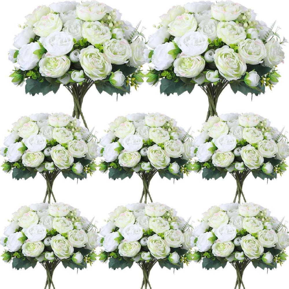 imageGeosar 16 Bundles Artificial Peonies Flowers Fake Silk Peony Bouquet Faux Peonies Flowers Bulk for Decoration Vase Floral Arrangements Wedding Party Table Dusty PinkDusty RoseWhite  Green