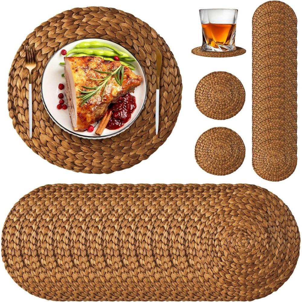 imageGeosar 200 Disposable Paper Placemats and Coasters Set Paper Woven Placemat with Coasters Outdoor Indoor for Farmhouse Rustic Dining Table Decoration Shower BirthdayWoven
