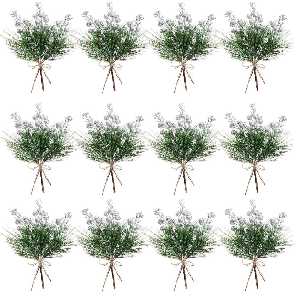 imageGeosar 24 Pieces Christmas Artificial Greenery Pine Branches Small Holly Artificial Berries Picks Bulk for Crafts Wreath Decorations Xmas Tree Party Gift for Christmas Holiday Decor RedSilver
