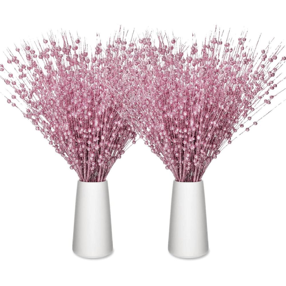 imageGeosar 30 Pcs Christmas Artificial Glitter Berry Stem Decorations 17 Inch Faux Stick Floral Pick Centerpiece Bouquet Flower Bead Twigs for Centerpiece Tree Wreath Xmas Ornaments HomeBurgundyPink