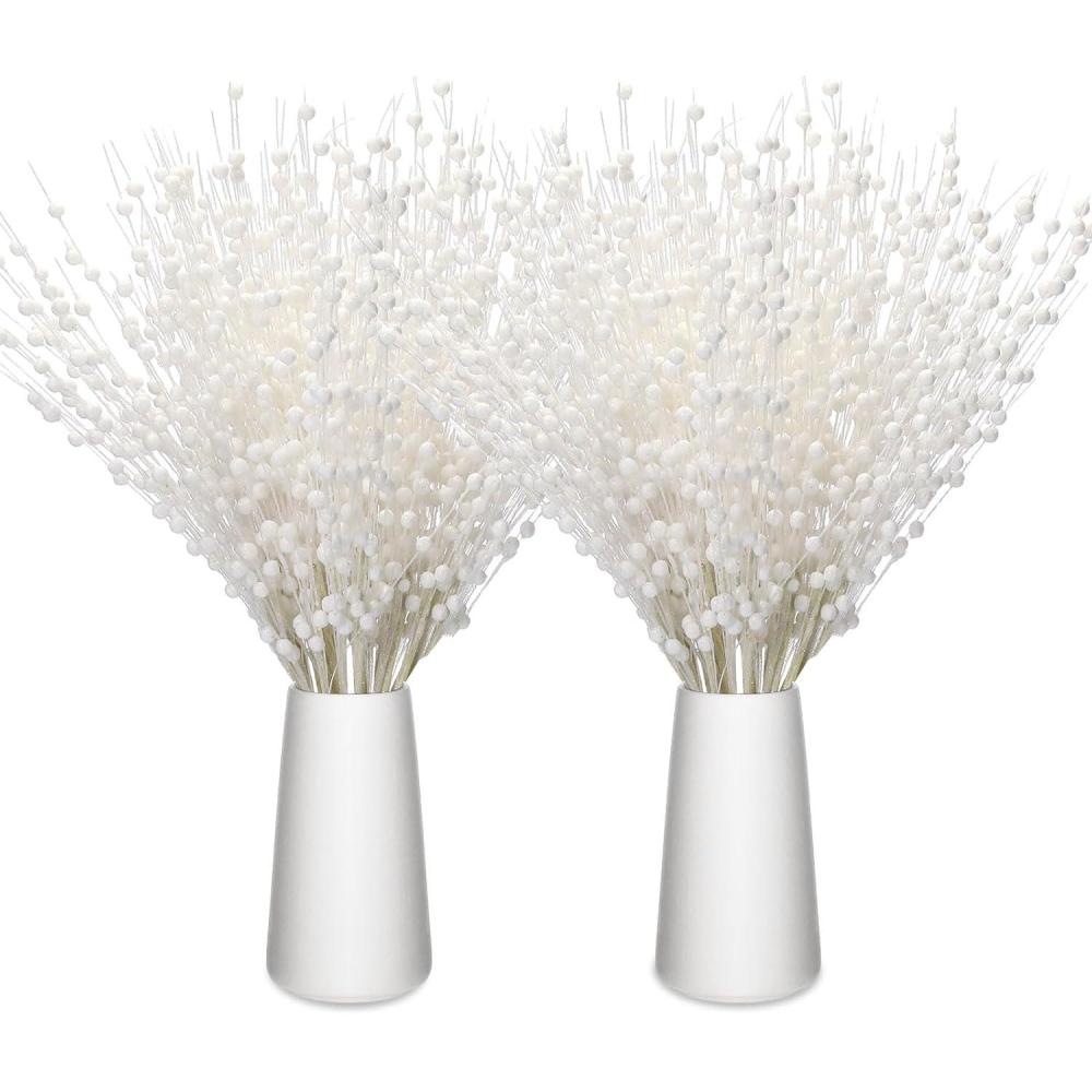 imageGeosar 30 Pcs Christmas Artificial Glitter Berry Stem Decorations 17 Inch Faux Stick Floral Pick Centerpiece Bouquet Flower Bead Twigs for Centerpiece Tree Wreath Xmas Ornaments HomeBurgundyWhite