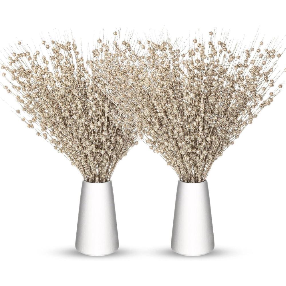 imageGeosar 30 Pcs Christmas Artificial Glitter Berry Stem Decorations 17 Inch Faux Stick Floral Pick Centerpiece Bouquet Flower Bead Twigs for Centerpiece Tree Wreath Xmas Ornaments HomeBurgundyChampagne Gold