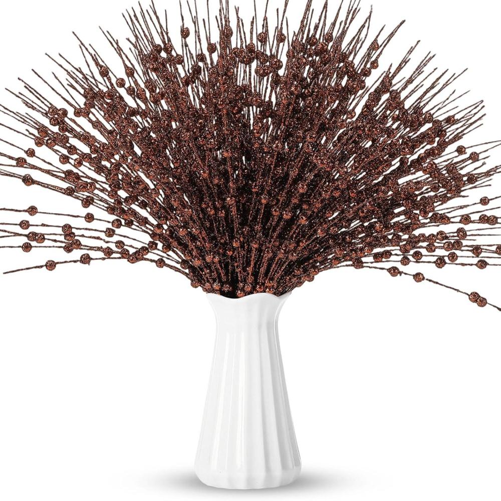 imageGeosar 30 Pcs Christmas Artificial Glitter Berry Stem Decorations 17 Inch Faux Stick Floral Pick Centerpiece Bouquet Flower Bead Twigs for Centerpiece Tree Wreath Xmas Ornaments HomeBurgundyBrown