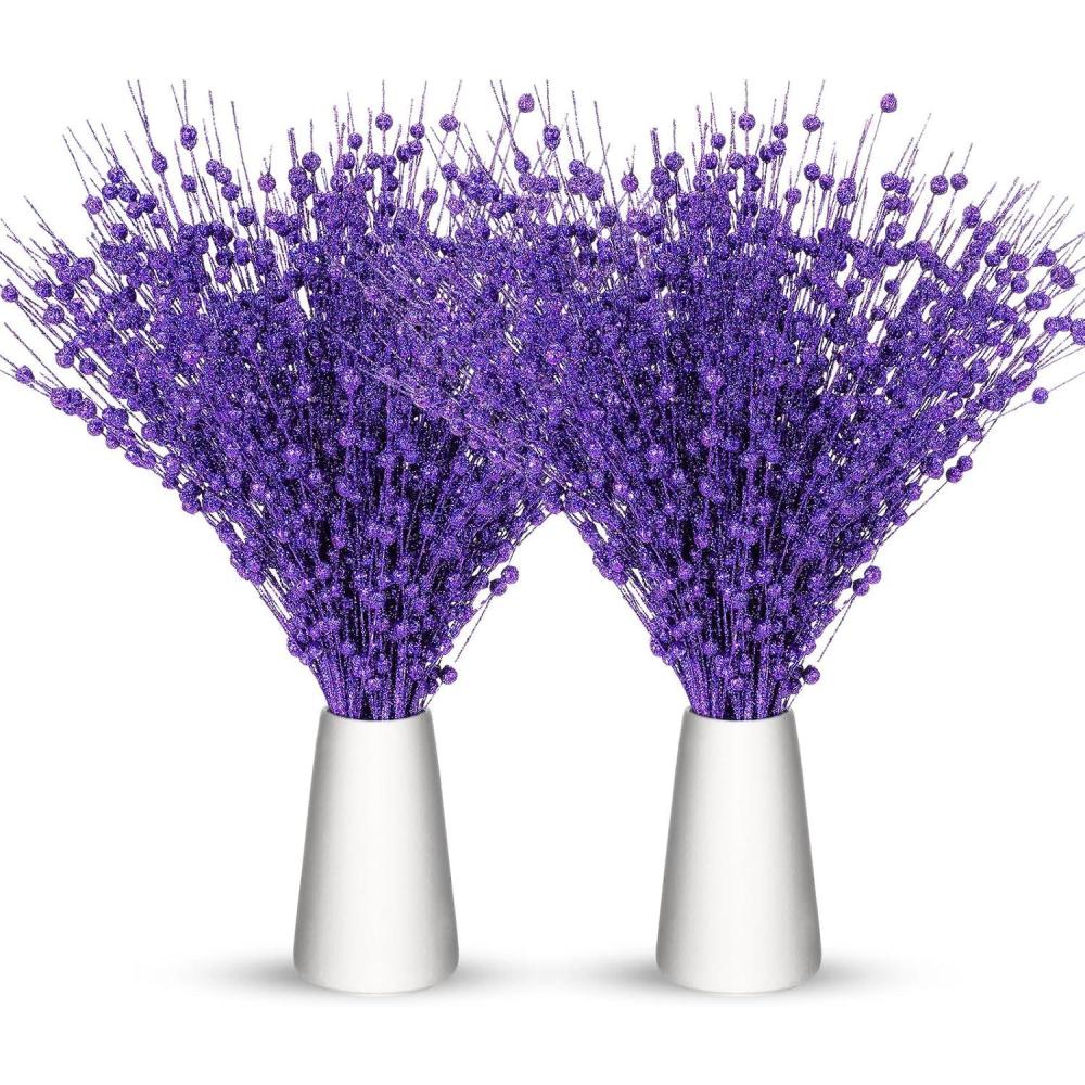 imageGeosar 30 Pcs Christmas Artificial Glitter Berry Stem Decorations 17 Inch Faux Stick Floral Pick Centerpiece Bouquet Flower Bead Twigs for Centerpiece Tree Wreath Xmas Ornaments HomeBurgundyPurple