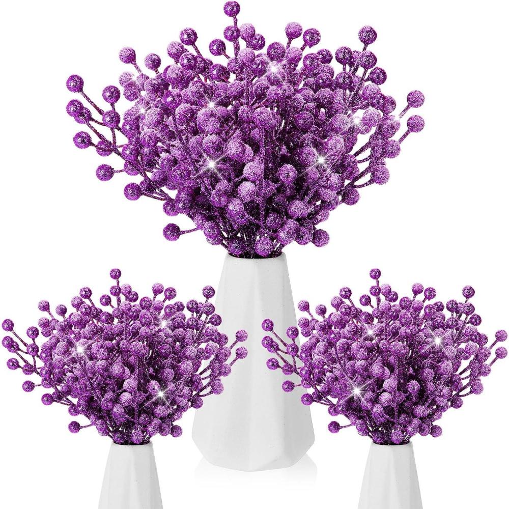imageGeosar 30 Pieces Artificial Christmas Berry Picks with Snowflake Glitter Artificial Holly Berry Stems for Christmas Tree Ornaments Vases DIY Crafts Home Wedding Party Holiday DecorWhiteGlitter Purple