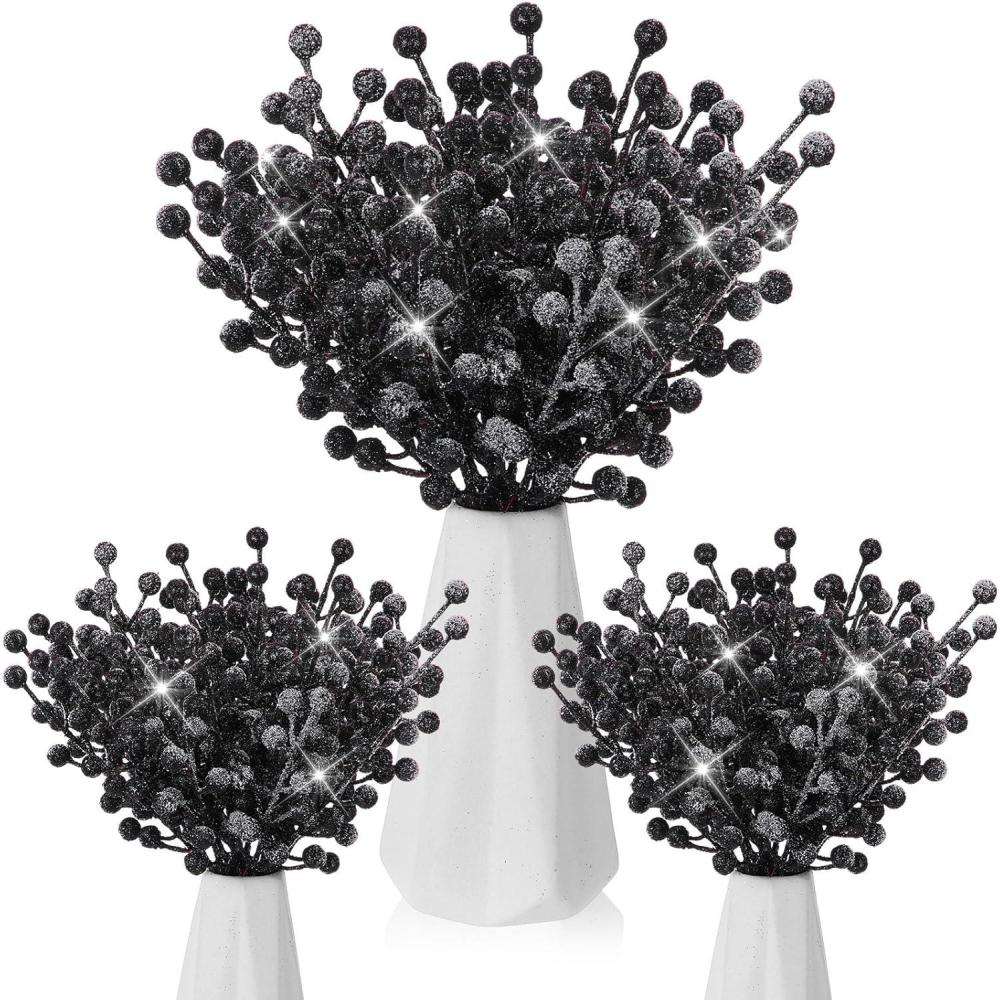 imageGeosar 30 Pieces Artificial Christmas Berry Picks with Snowflake Glitter Artificial Holly Berry Stems for Christmas Tree Ornaments Vases DIY Crafts Home Wedding Party Holiday DecorWhiteBlack