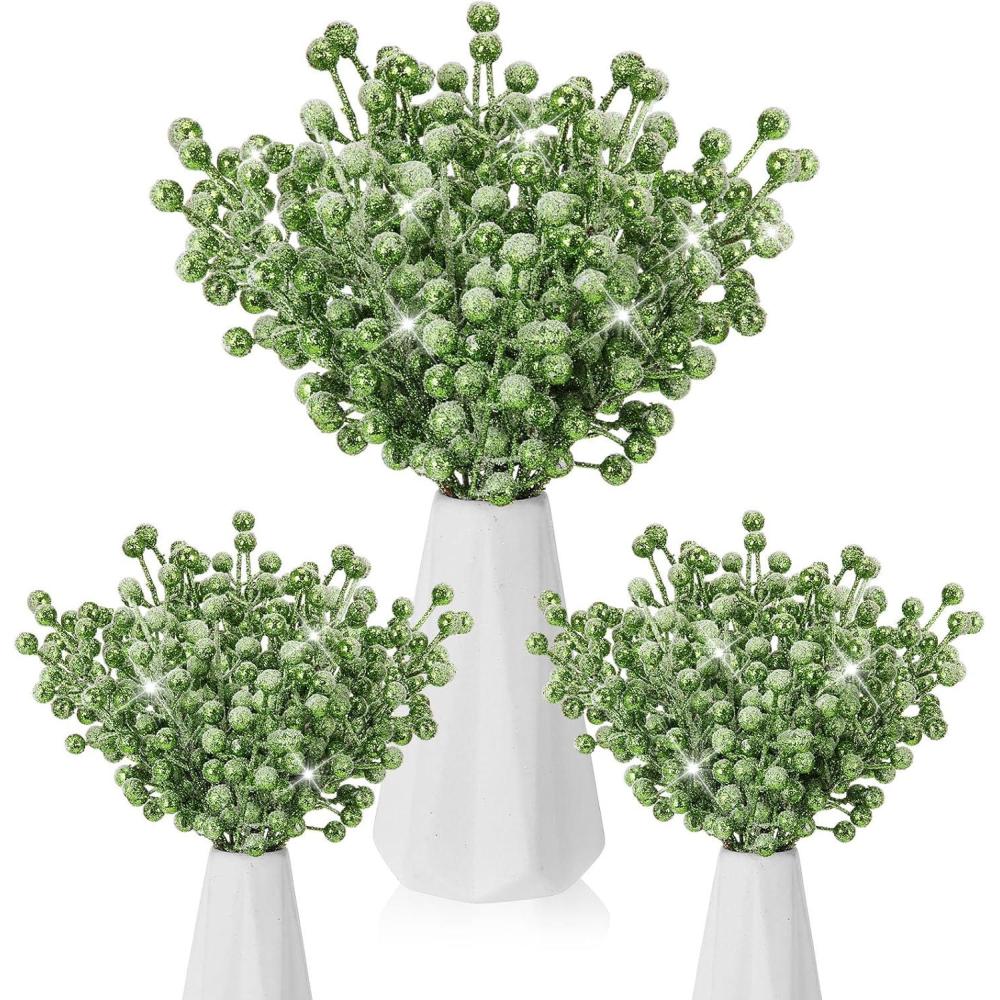 imageGeosar 30 Pieces Artificial Christmas Berry Picks with Snowflake Glitter Artificial Holly Berry Stems for Christmas Tree Ornaments Vases DIY Crafts Home Wedding Party Holiday DecorWhiteGlitter Green