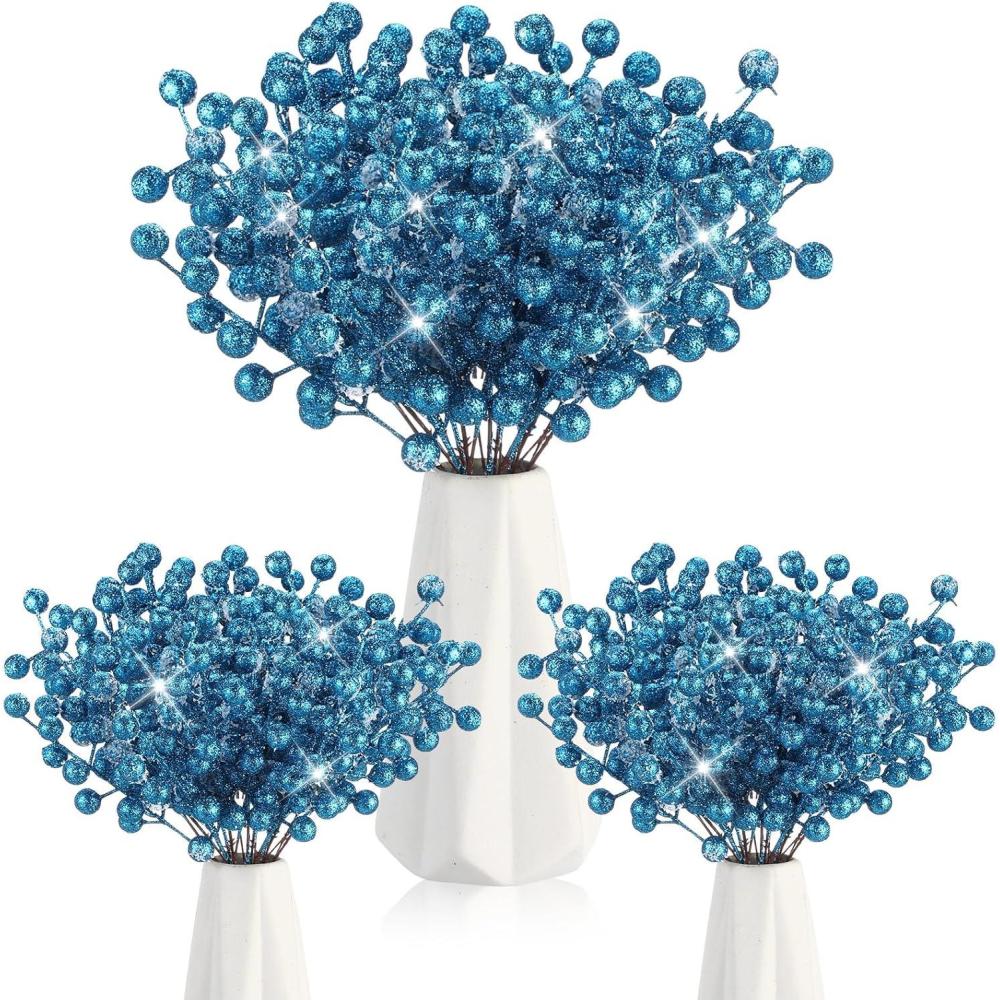 imageGeosar 30 Pieces Artificial Christmas Berry Picks with Snowflake Glitter Artificial Holly Berry Stems for Christmas Tree Ornaments Vases DIY Crafts Home Wedding Party Holiday DecorWhiteLight Blue