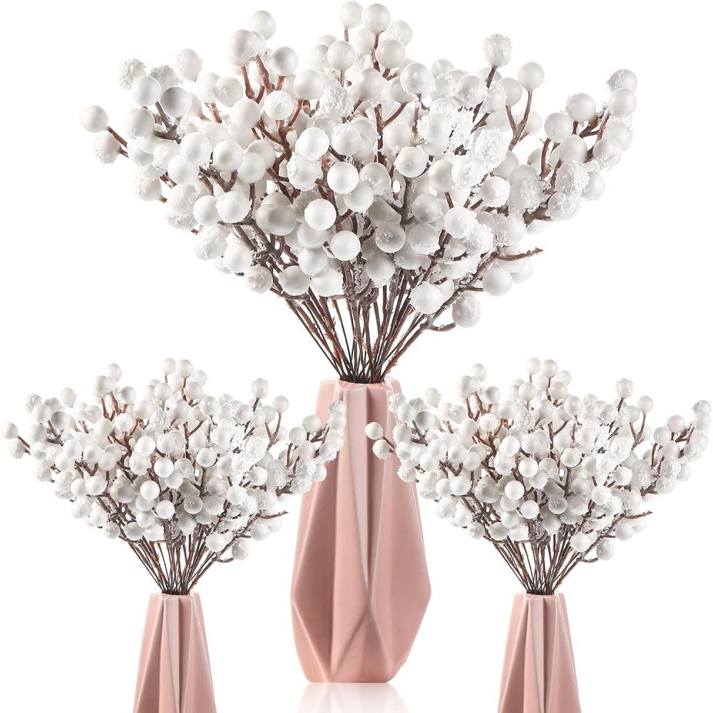 imageGeosar 30 Pieces Artificial Christmas Berry Picks with Snowflake Glitter Artificial Holly Berry Stems for Christmas Tree Ornaments Vases DIY Crafts Home Wedding Party Holiday DecorWhiteWhite