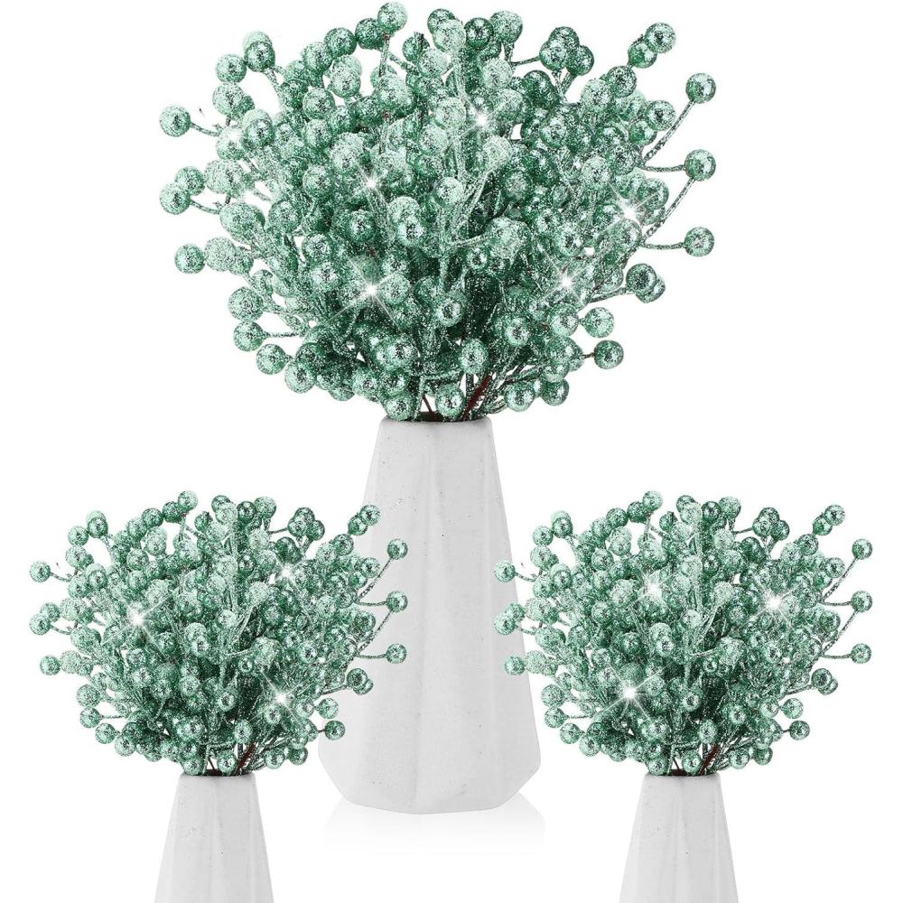 imageGeosar 30 Pieces Artificial Christmas Berry Picks with Snowflake Glitter Artificial Holly Berry Stems for Christmas Tree Ornaments Vases DIY Crafts Home Wedding Party Holiday DecorWhiteTurquoise