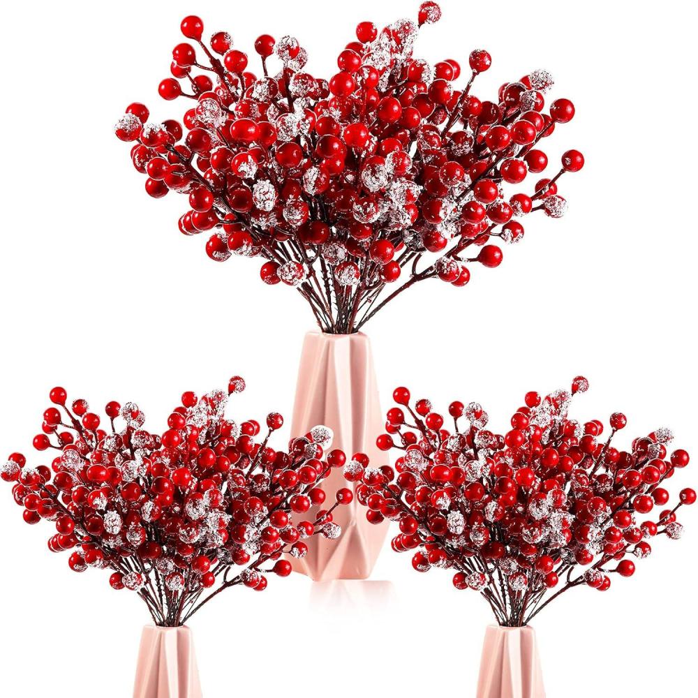 imageGeosar 30 Pieces Artificial Christmas Berry Picks with Snowflake Glitter Artificial Holly Berry Stems for Christmas Tree Ornaments Vases DIY Crafts Home Wedding Party Holiday DecorWhiteRed