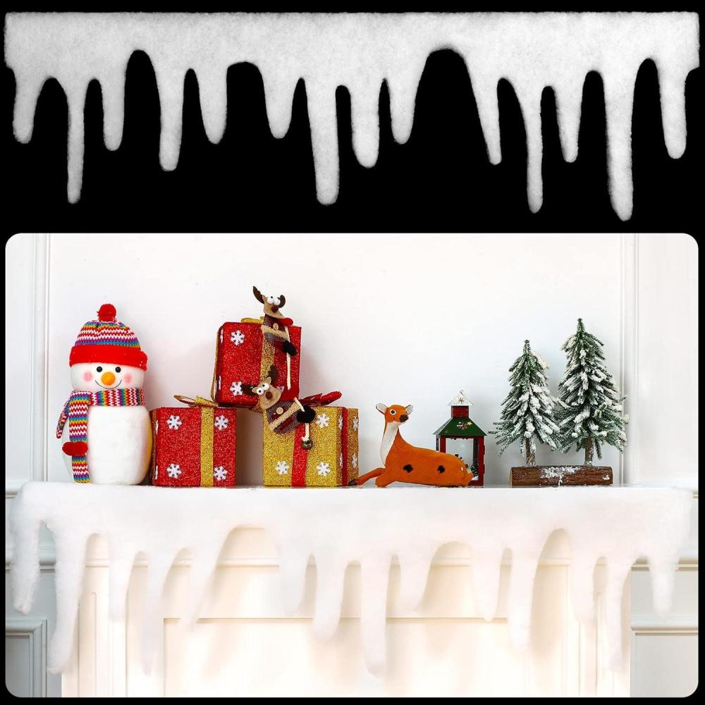 imageGeosar 4 Pieces Christmas Icicle Borders Winter Bulletin Board Borders Snow Decorations Icicle Trim Fringe Garland for Christmas Xmas Holiday Window Sill Mantel Wall Decor