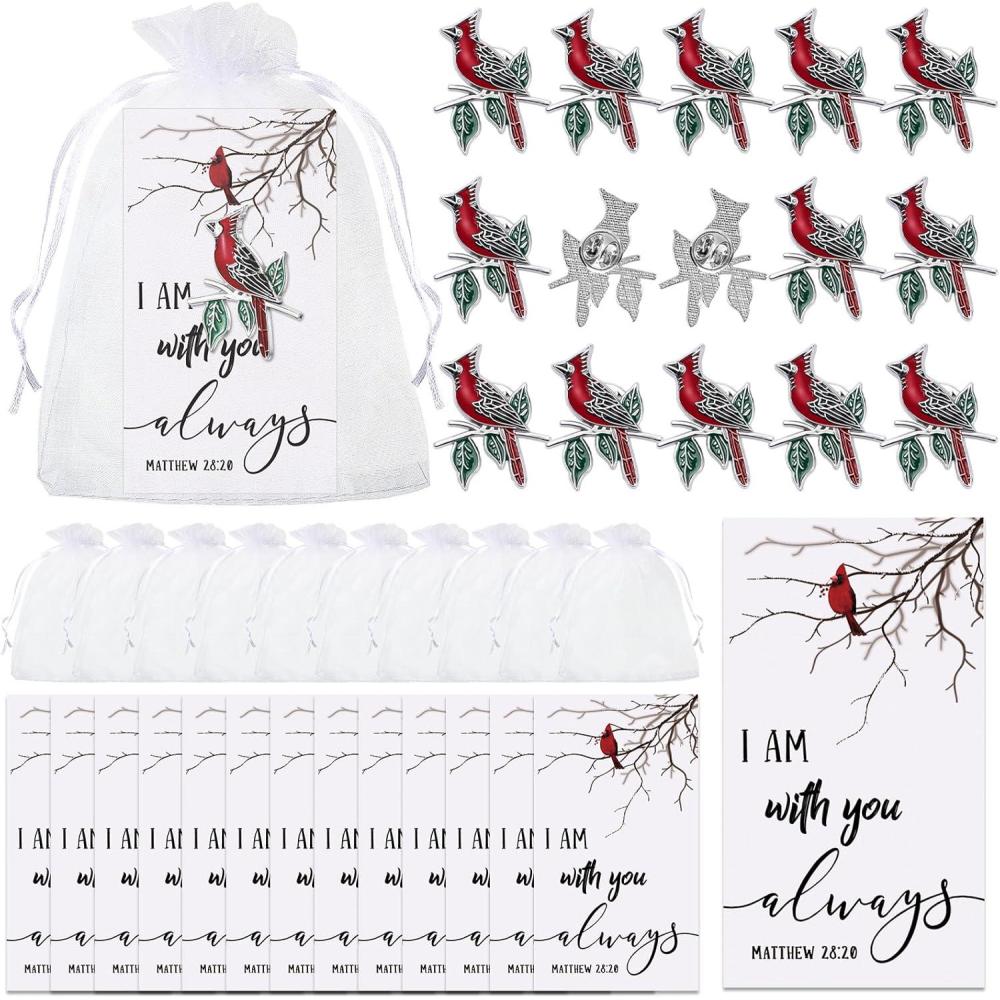 imageGeosar Set of 50 Memorial Cardinal Sign Pins Set Funeral Pocket Token Guardian Pocket Oil Dropped Cardinal Pins I Am with You Always Cards Organza Bags Religious PresentsFashionFashion