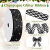 imageGeosar 20 Yards Gold Glitter Mesh Wired Ribbon for Christmas Tree Decorations Gift Wrapping DIY Craft Xmas Wreaths Cabinet Decor 15 InchBlack