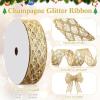 imageGeosar 20 Yards Gold Glitter Mesh Wired Ribbon for Christmas Tree Decorations Gift Wrapping DIY Craft Xmas Wreaths Cabinet Decor 15 InchGold