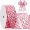 imageGeosar 20 Yards Gold Glitter Mesh Wired Ribbon for Christmas Tree Decorations Gift Wrapping DIY Craft Xmas Wreaths Cabinet Decor 15 InchPink