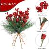 imageGeosar 24 Pieces Christmas Artificial Greenery Pine Branches Small Holly Artificial Berries Picks Bulk for Crafts Wreath Decorations Xmas Tree Party Gift for Christmas Holiday Decor RedRed