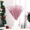 imageGeosar 30 Pcs Christmas Artificial Glitter Berry Stem Decorations 17 Inch Faux Stick Floral Pick Centerpiece Bouquet Flower Bead Twigs for Centerpiece Tree Wreath Xmas Ornaments HomeBurgundyPink