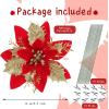 imageGeosar Glitter Christmas Poinsettia Artificial Xmas Flower Ornaments Flowers Decorations with Clips and Stems Glitter Poinsettia Christmas Tree Ornaments for Christmas Wedding Royal Blue36 PiecesRed