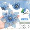 imageGeosar Glitter Christmas Poinsettia Artificial Xmas Flower Ornaments Flowers Decorations with Clips and Stems Glitter Poinsettia Christmas Tree Ornaments for Christmas Wedding Royal Blue36 PiecesLight Blue  Silver