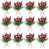 imageGeosar 24 Pieces Christmas Artificial Greenery Pine Branches Small Holly Artificial Berries Picks Bulk for Crafts Wreath Decorations Xmas Tree Party Gift for Christmas Holiday Decor RedRed