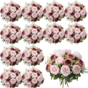 imageGeosar 16 Bundles Artificial Peonies Flowers Fake Silk Peony Bouquet Faux Peonies Flowers Bulk for Decoration Vase Floral Arrangements Wedding Party Table Dusty PinkDusty RoseDusty Rose