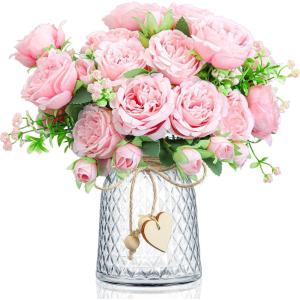 imageGeosar 16 Bundles Artificial Peonies Flowers Fake Silk Peony Bouquet Faux Peonies Flowers Bulk for Decoration Vase Floral Arrangements Wedding Party Table Dusty PinkDusty RosePink
