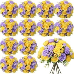 imageGeosar 16 Bundles Artificial Peonies Flowers Fake Silk Peony Bouquet Faux Peonies Flowers Bulk for Decoration Vase Floral Arrangements Wedding Party Table Dusty PinkDusty RosePurple  Yellow  16 Bundles