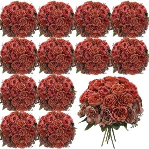 imageGeosar 16 Bundles Artificial Peonies Flowers Fake Silk Peony Bouquet Faux Peonies Flowers Bulk for Decoration Vase Floral Arrangements Wedding Party Table Dusty PinkDusty RoseOrange  Brown