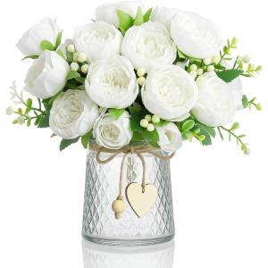 imageGeosar 16 Bundles Artificial Peonies Flowers Fake Silk Peony Bouquet Faux Peonies Flowers Bulk for Decoration Vase Floral Arrangements Wedding Party Table Dusty PinkDusty RoseWhite